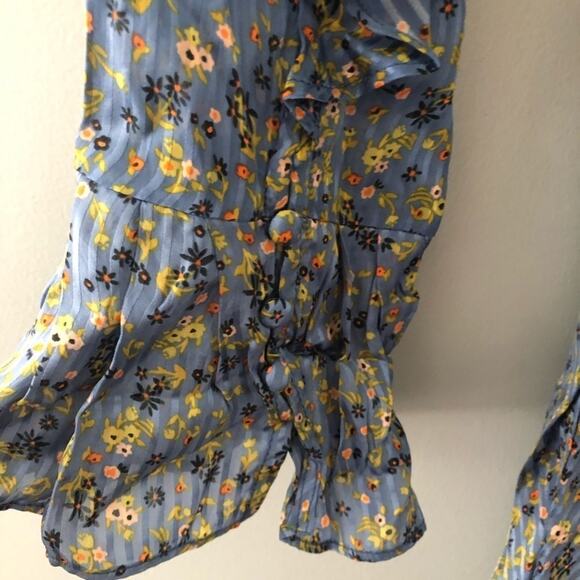 Free People Sweetest Thing Long Sleeve V Neck Dress Blue Floral NEW - Picture 7 of 10